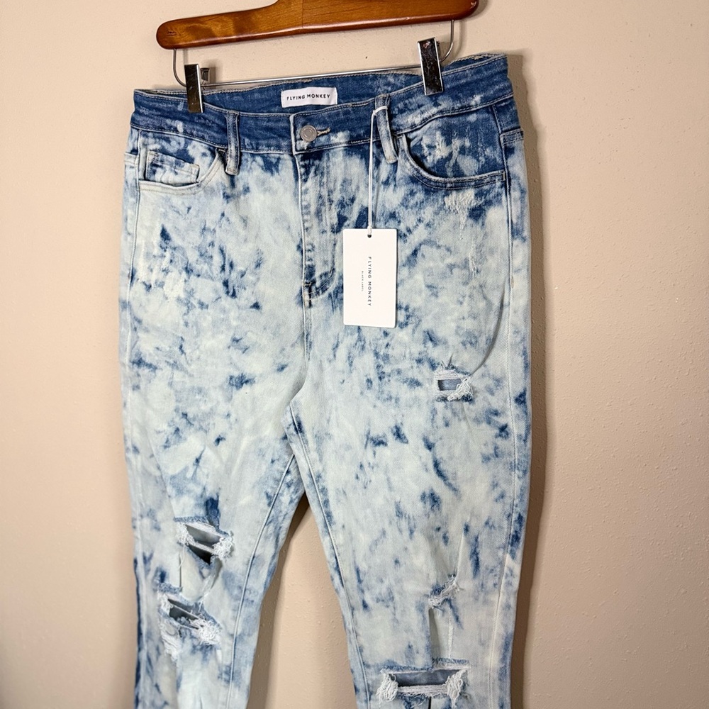 Flying Monkey Acid Wash Skinny Jeans Size 31 NWT High Rise Distressed Denim